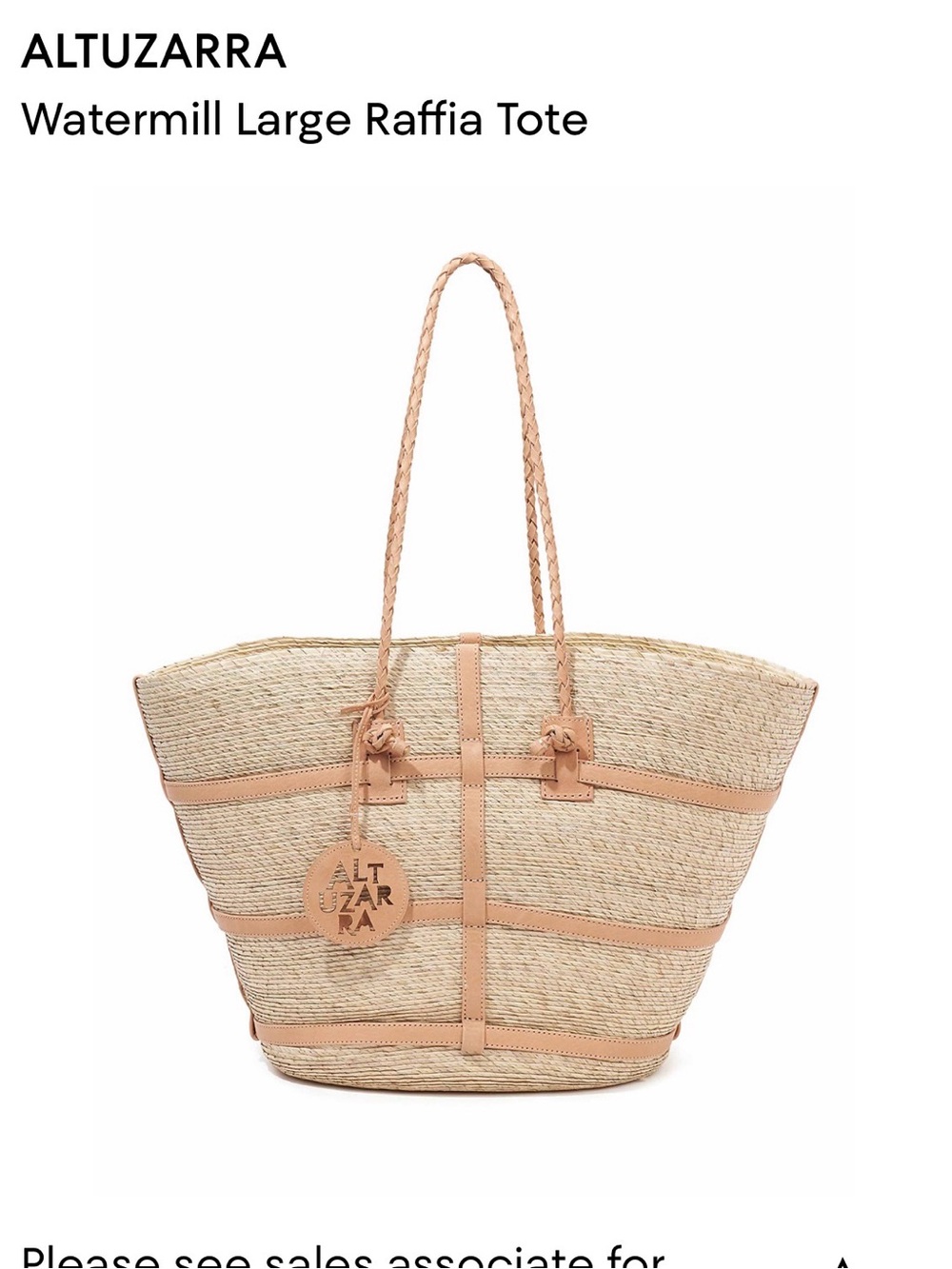 Altuzarra Watermill LG Raffia Tote. Natural/Panna.